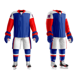 Custom Sublimated Ice Hockey Jersey Men's Blue Red White Full Sleeve Moisture Wicking 100% Polyester Team Uniform Winter Sports - Product Image 1