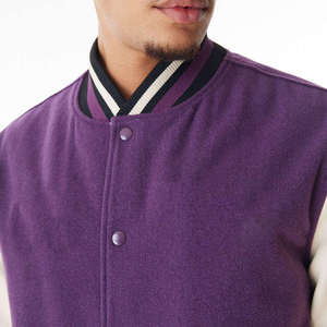 Men's <b>Purple</b> <b>Varsity</b> <b>Jacket</b> Wool Polyester Blend Turn-down Collar Regular Fit Preppy Style Autumn Outerwear - Product Image 3
