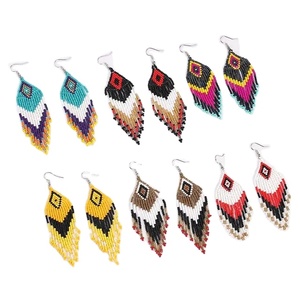 Rectangle Beaded <b>Earrings</b> Girls Christian Religious Symbol Handmade Geometric Seed Bead Dangle <b>Earrings</b> Bold Trendy Modern High - Product Image 3