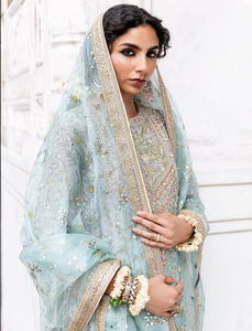 Élégant ensemble Anarkali en organza bleu clair brodé avec dupatta, tenue traditionnelle indienne et pakistanaise pour femme, longueur ras du sol - Product Image 4