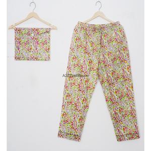 Conjunto de Pijamas de Verano para Mujer, Estampado Floral, 100% Algodón, Cintura Elástica, Cuello Camisero, Mangas Largas, Secado Rápido y Transpirable - Product Image 3