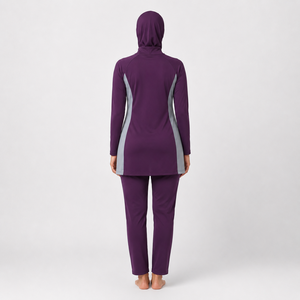 Ensemble de burkini haut de gamme pour femmes, alliant couvrance discrète, confort doux, séchage rapide, tissu écologique en spandex/polyester pour la natation - Product Image 3