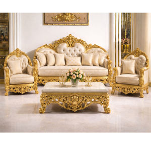 Juego de Muebles de Sala de Estar Estilo Imperial Griego con Acabado Dorado, Juego de Sofás Estilo Turco Blanco y Dorado, Sofá Tallado en Madera Premium del Reino Unido - Product Image 1