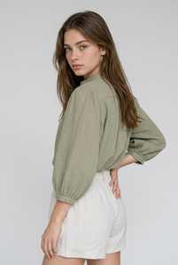 Blusa plisada vintage bohemia con cuello mandarín y tirantes finos para mujer |   Camiseta de Manga Corta 100% Algodón Orgánico Ecológico - Product Image 6