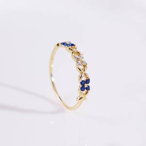 Bague fleur saphir, bague éternelle empilable, argent sterling 925, plaqué or 14 carats, alliance de mariage, cadeau pour elle - Product Image 6