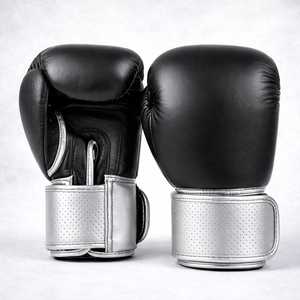 HOT Selling OEM High Quality Black and <b>silver</b> Custom Cowhide Leather Boxing <b>Gloves</b> HOMIZON ENTERPRISES Protective Wholesale - Product Image 1
