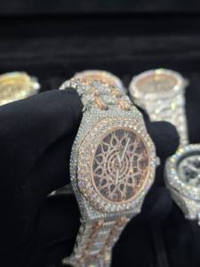 Reloj de Lujo con Incrustaciones de Diamantes, Esfera Dorada Rosa, Estilo Hip Hop, Reloj de Pulsera de Acero Inoxidable para Hombre - Product Image 2