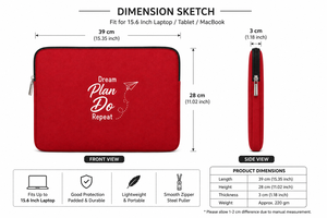 Red Canvas Cotton Laptop Sleeve with Dream Plan Do <b>Repeat</b> Design Zipper Closure Protective Cover for Laptops - Product Image 2
