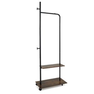 Industrial Freestanding Garment <b>Rack</b> with 2 Wooden Shelves and Hooks Rolling <b>Rack</b> for Bedroom Entryway Clothes <b>Racks</b> & <b>Rails</b> - Product Image 3