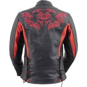 Chaqueta de Protección con Armadura CE Bordada en Negro y Rojo Premium para Mujer, Modelo LKL27003 de Cuero 2025, Talla X-Large - Product Image 4