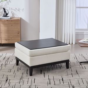 Tavolino da Caffè e Poggiapiedi Reversibile 33.86"W, Poggiapiedi Quadrato con Base in Legno Imbottita e Gambe in Legno di Gomma, Pouf Contenitore - Product Image 6