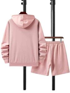 Conjunto de Sudadera con Capucha y Pantalones Cortos para Hombre, Color Sólido, Corte Holgado, Algodón, Chándal Deportivo, Logotipo Personalizado, Fabricante Mayorista, Dos Piezas - Product Image 4