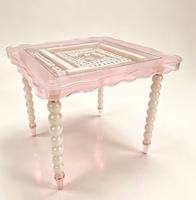Table de mahjong en acrylique imitation écaille de tortue, bord festonné, pieds en bobine, style classique, table de jeu pour divertissement à domicile