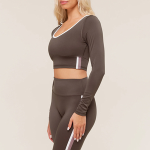 Custom Logo Women Yoga Wear Set Quick Dry High Waist <b>Crop</b> <b>Top</b> 2-Piece OEM ODM Wholesale Factory Manufacturer 100% Cotton - Product Image 5