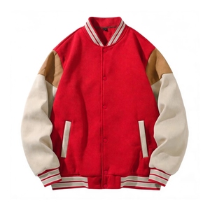 Veste universitaire en polyester/coton épais à manches longues, avec bordure côtelée rayée, fermeture à boutons recouverts, anti-UV et coupe-vent - Product Image 1