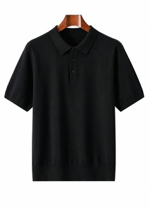 เสื้อกอล์ฟแขนสั้นผู้ชายสีน้ำเงินขาวลายจุด ผ้าถัก แต่งขอบสีเขียว 100% ผ้าฝ้าย ระบายอากาศได้ดี - Product Image 2