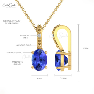 Colgante de Tanzanita Natural de Corte Ovalado de 6x4mm con Engaste Oculto y Collar de Oro Sólido de 14k con Pavé de Diamantes, de Proveedor Mayorista de Joyería - Product Image 4