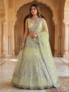 Women Ethnic Butterfly Net Lehenga Set with Foil Mirror <b>Sequins</b> Embroidery Heavy <b>Flare</b> Lehenga Unstitched Blouse - Product Image 3