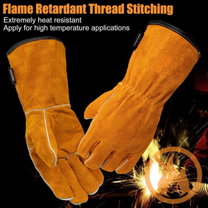 Guantes de Soldador de Cuero Vacuno Resistentes al Calor, Guantes de Trabajo de Construcción con Costuras Anticorte y Protección Eléctrica - Product Image 5