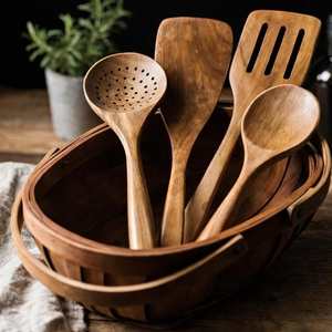 Ensemble d'ustensiles de cuisine en bois de teck, 9 pièces, avec support, outils de cuisine - Product Image 4