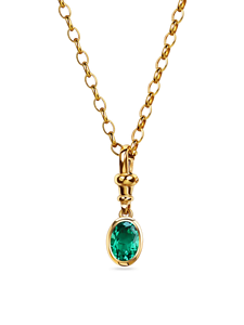 Collar con colgante de esmeralda de corte ovalado de inspiración vintage, gema cultivada en laboratorio de 0.5 quilates en oro amarillo de 9K y 18K - Product Image 3