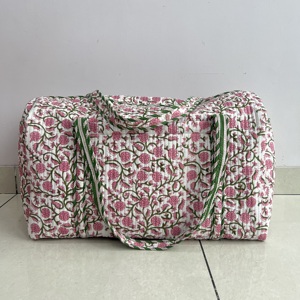 Luxury Fashion Cotton Weekender Duffle Bag <b>Hand</b> Block Print Quilted Shoulder Textile Strap Large Size Travel <b>Luggage</b> Wholesale - Product Image 3