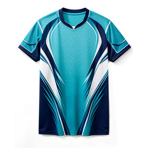 Camiseta de Fútbol Geométrica Color Verde Azulado para Hombre, Manga Corta, Cuello en V, Absorbe la Humedad, Poliéster, Ajuste Atlético, para Todas las Temporadas - Product Image 1