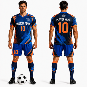 Conjunto de Uniforme de Fútbol al por Mayor: Camiseta, Pantalones Cortos y Calcetines, Polo de Manga Corta con Paneles Laterales Degradados Geométricos, Ligero y Ventilado - Product Image 3