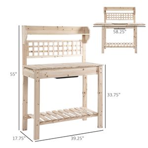 Panca da Giardino in Legno Naturale con Vano Portaoggetti e Tavolo da Lavoro - Product Image 3