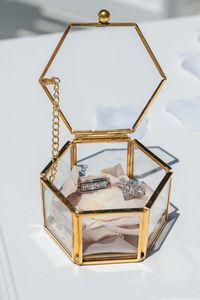 Customized <b>Hexagon</b> Glass Jewelry <b>Box</b> with Metal Frame, Decorative Storage Organizer Ring <b>Box</b> For Wedding <b>Gift</b> & Home use - Product Image 6