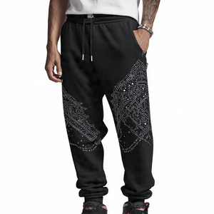 OEM 2026 Streetwear Mens Oversized Rhinestone Wide Leg Sweatpants Acid Wash Baggy Fleece Trouser Made By TRIOTAKE INDUSTRY - Product Image 2