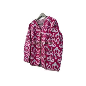 Indian Cotton Bohemian Style Unisex <b>Short</b> Quilted <b>Jacket</b> Hand Block Printed Winter Coat with Long Length and Decorative Pocket - Product Image 2