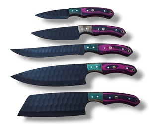 Ensemble de couteaux de chef en acier inoxydable Nordic Forge, cinq pièces, manches en bois Pakka, fabrication artisanale OEM personnalisée, ensemble de couteaux de cuisine avec sac de transport - Product Image 1