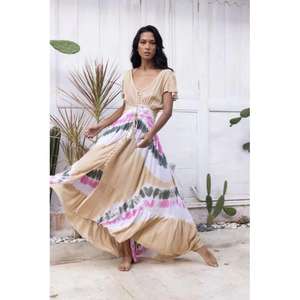 Vestido Maxi de Algodón con Cuello en V y Tie-Dye para Mujer, Elegante y de Calidad Premium, Combinación Perfecta - Product Image 4