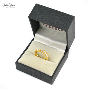 Anillo de Eternidad con Topacio Blanco Ovalado de 5x3 mm Chapado en Oro Amarillo, Anillo de Boda de Plata 925, Fabricante con Precio de Descuento, Superventas - Product Image 4