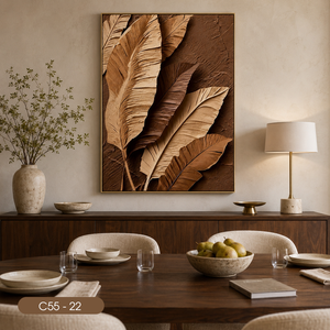Peinture murale abstraite 3D avec feuilles brunes au design unique et exquis, décoration intérieure, cadre miroir, vente en gros d'usine ODM - Product Image 6
