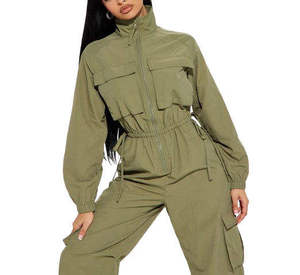<b>Men's</b> Olive Green Hooded Cargo <b>Jumpsuit</b> Full Sleeve Drawstring Closure Loose Fit Casual Winter Breathable Polyester Solid Color - Product Image 5