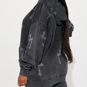 Survêtements d'hiver en polaire à strass unisexe, coupe ample, sweat à capuche et pantalon évasé, toutes pierres précieuses, 100% coton, ensembles de survêtements épais - Product Image 3