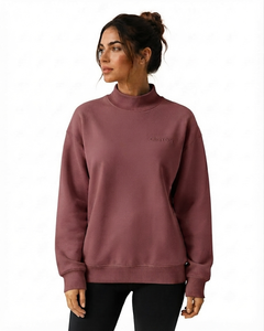 Women's Mockneck Streetwear Sweatshirt Solid Color Embroidered Front Fleece Long Sleeve Casual Spring Winter Wear - Product Image 1