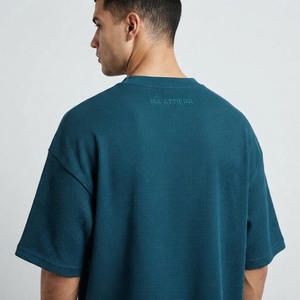 Men's <b>Waffle</b> Knit Oversized T <b>Shirt</b> Crew Neck Short Sleeve Casual Streetwear Textured Cotton Blend Relaxed Fit - Product Image 2