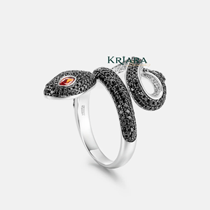 Anillo de Serpiente para Mujer, Plata, Diamante Cultivado en Laboratorio, Corte Brillante Redondo, Ojo Rojo, Joyería de Lujo para Uso Diario - Product Image 3