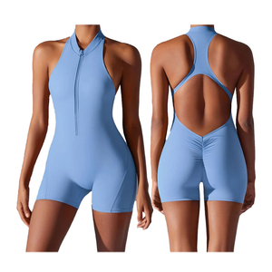Women's High Waist Sleeveless <b>Jumpsuit</b> Halter Zipper Backless Solid Color Quick Dry Gym Wear Spandex Nylon Fit Skinny - Product Image 2