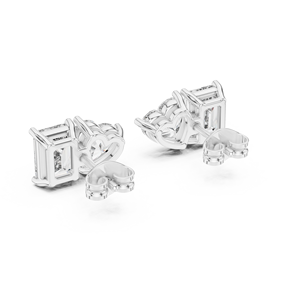 Boucles d'oreilles clous en émeraude taille cœur cultivée en laboratoire, plaqué or rhodié 18 carats, poids total 4,00 carats, sertissage à collet, pour soirée - Product Image 6