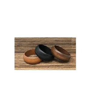 Minimalist Thin Profile Wood Bangle with Textured <b>Metal</b> Inlay Rim - Traditional Ethnic Handcrafted Wooden <b>Bracelet</b> - Wholesale - Product Image 3