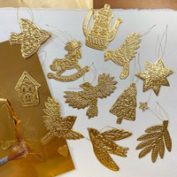 Ensemble d'ornements de Noël écologiques en fer doré style Art Déco, faits à la main, pour la décoration intérieure : Oiseau, Arbre, Étoile, Cheval à Bascule, Théière