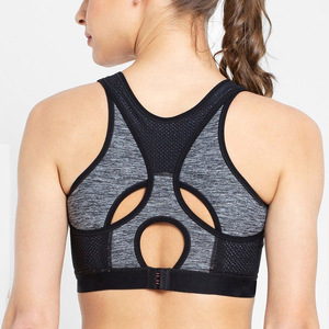 Women's Navy <b>Blue</b> Marled Sports <b>Bra</b> Racerback Scoop Neck Medium Support Yoga Breathable Seamless Design - Product Image 6