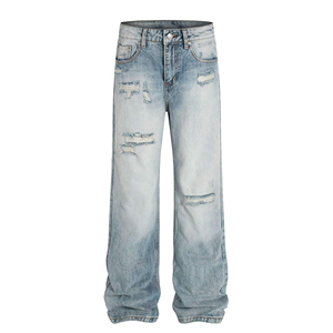 Pantalones Vaqueros Anchos Personalizados con Bordado de Patrón Sólido, Ajuste Cómodo para Hombre, Importadores de Ropa - Producción de Marca Privada - Product Image 4