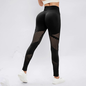 Women Sexy <b>Mesh</b> Yoga <b>Leggings</b> Seamless Hollow High Waist Hip Lift Fitness Running Tummy Control Workout Skinny Pants - Product Image 2