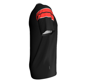Camiseta de Fútbol Unisex con Cuello en V, Negra con Rayas Rojas en las Mangas, 100% Poliéster, Corte Regular, Manga Corta, para Invierno/Todo Tipo de Clima - Product Image 2