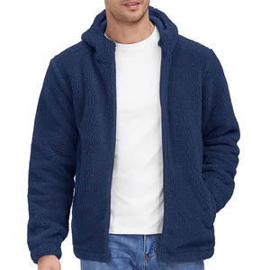 Men's Navy <b>Fleece</b> <b>Jacket</b> Stand Collar Zipper Closure Casual Winter Wear Breathable Cotton <b>Lining</b> Regular Fit Front Logo - Product Image 4